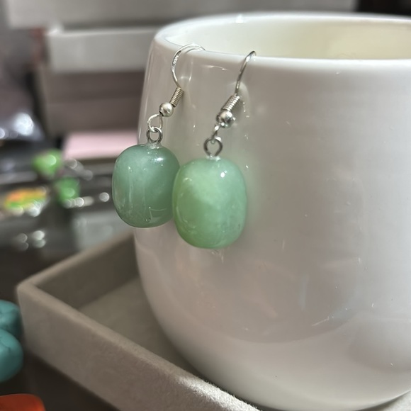 Genuine Green Aventurine Stone Earrings with Sterling Silver Dangle Post Blue - Picture 4 of 5